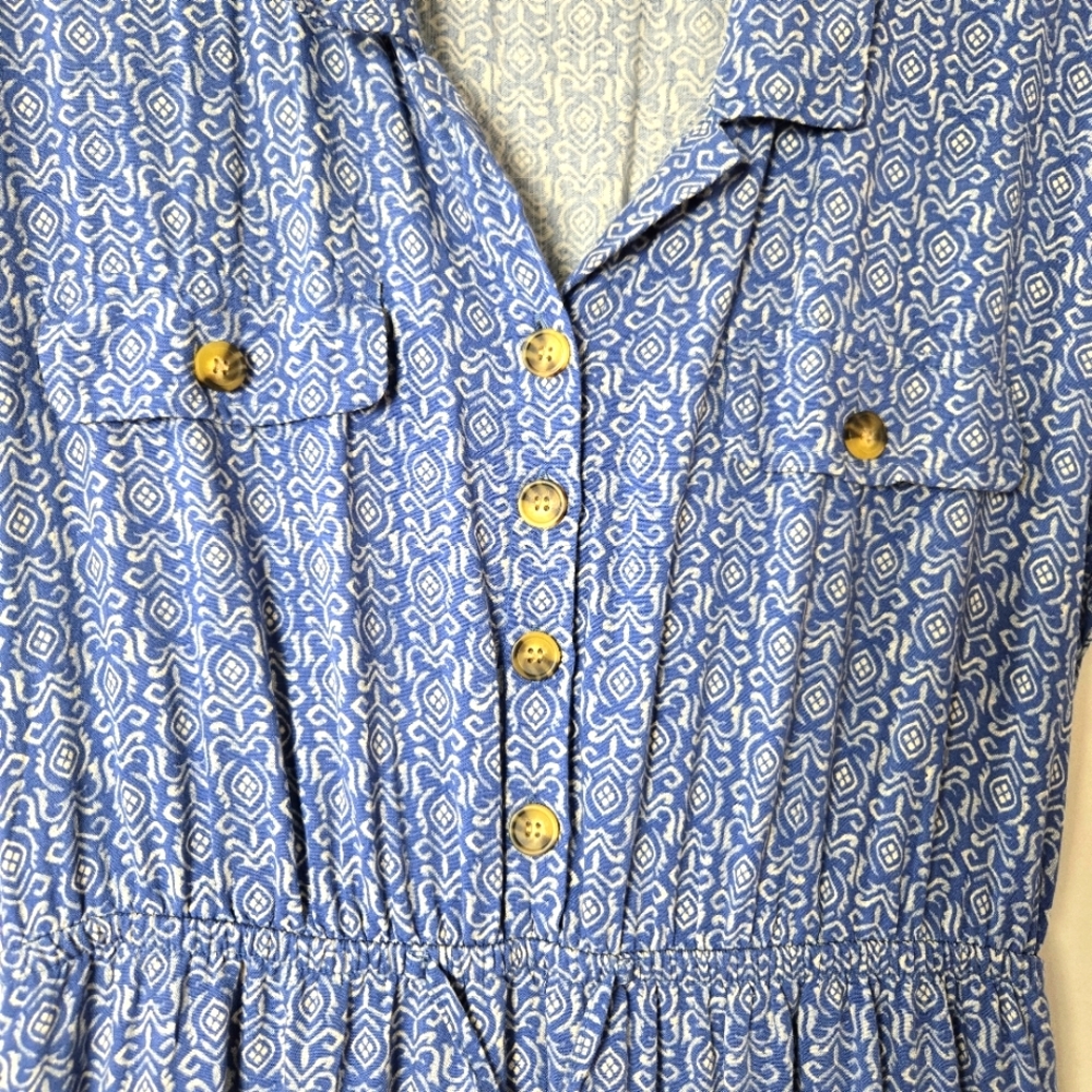 Lucky Brand Boho Midi Shirt Dress Blue Button Front Elastic Waist Size Small - Picture 5 of 15